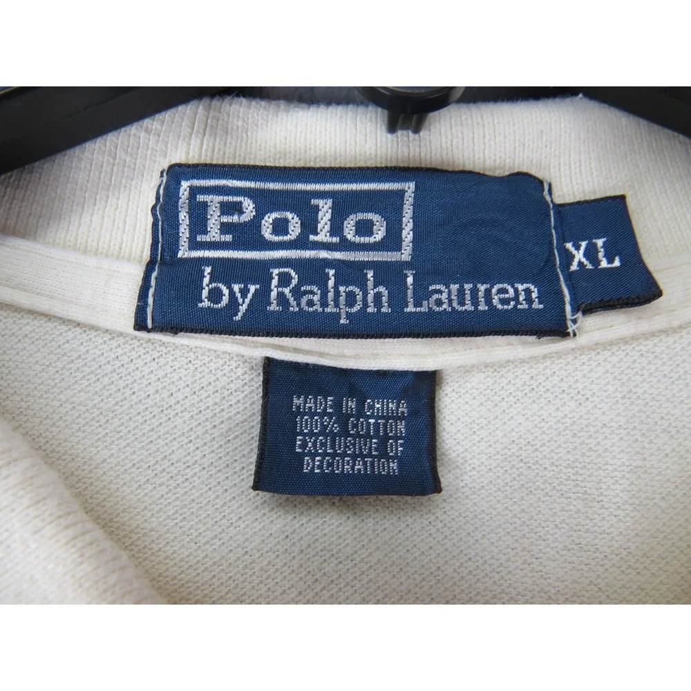 Polo‎ Ralph Lauren XL Big 3 Horsemen Embroidered Polo Shirt Cream Cotton Vintage - Picture 3 of 9